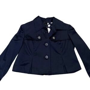 Elegant Navy Blue Satin Cropped Jacket Blazer Size Small Evening Twenty One